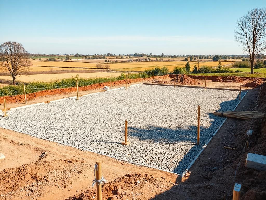 Terrain préparé avec une surface de gravier compactée